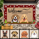 Christmas Welcome To Our Home Personalized Doormat, Gifts For Dog Lovers, Snowflake & Star Front Door Mat