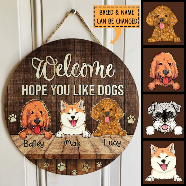 Pawzity Welcome Door Sign, Gift For Dog Lovers, Welcome Hope You Like Dogs Brown Rustic Home Sweet Home Sign , Dog Mom Gifts