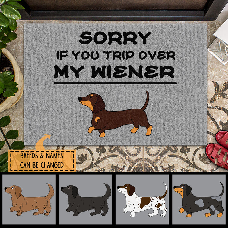 Pawzity Personalized Doormat, Gifts For Dog Lovers, Sorry If You Trip Over My Wiener Front Door Mat