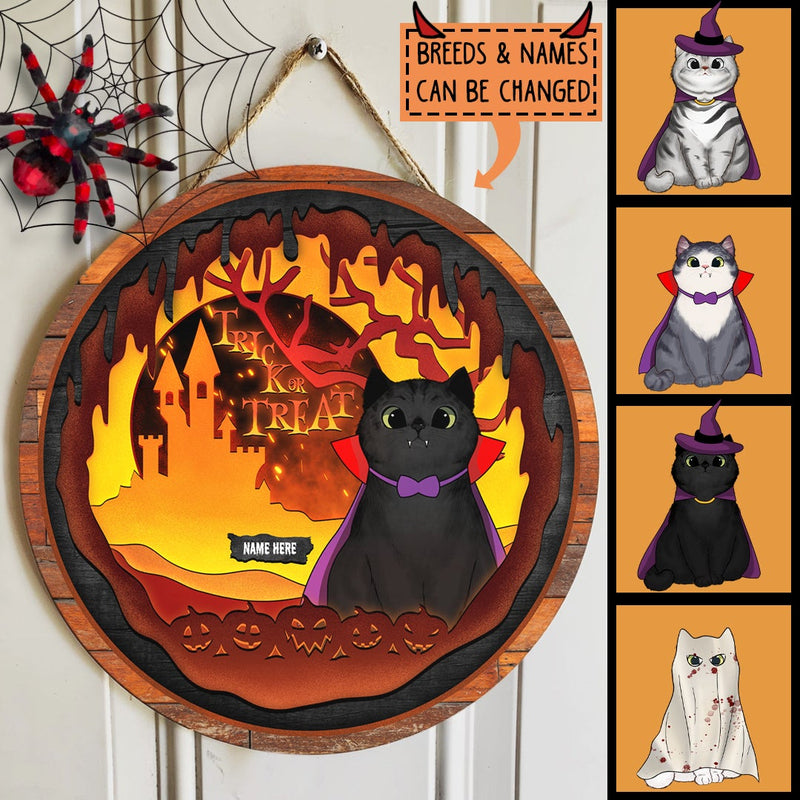 Halloween Trick Or Treat Sign, Halloween Decorations For Cat Lovers, Cat With Halloween Costume Welcome Signs , Cat Mom Gifts