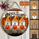 Halloween Trick Or Treats Signs, Halloween Welcome Door Sign, Yellow Witch Hat Custom Wooden Signs