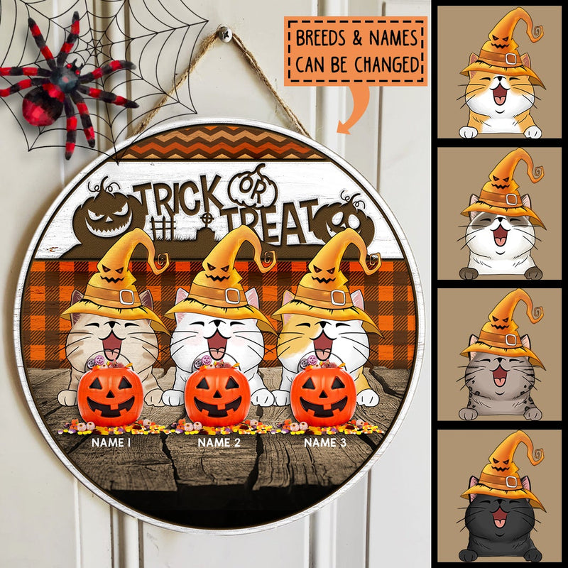 Halloween Trick Or Treats Signs, Halloween Welcome Door Sign, Yellow Witch Hat Custom Wooden Signs