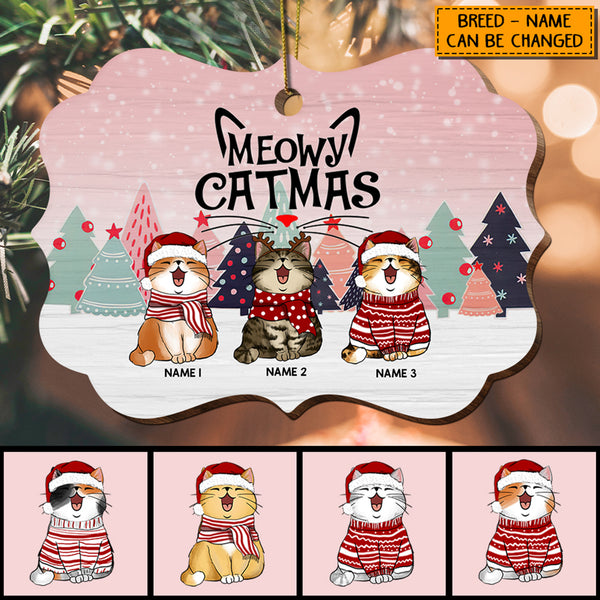 Personalised Meowy Catmas Pinktone Ornate Shaped Wooden Ornament - Personalized Cat Lovers Decorative Christmas Ornament