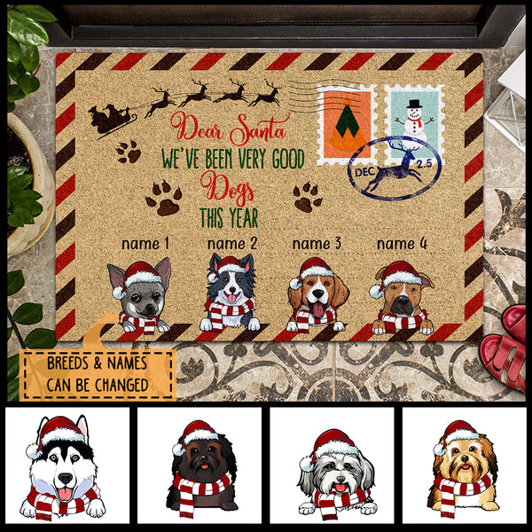 Christmas Personalized Doormat, Gifts For Dog Lovers, Dear Santa We've Been Very Good Dogs This Year Front Door Mat