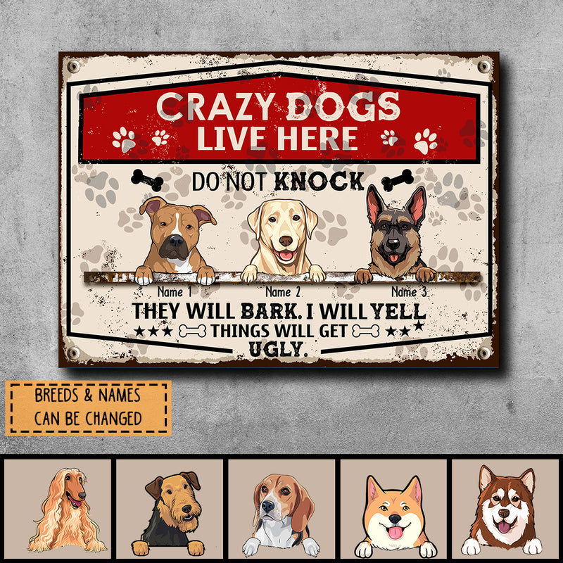 Pawzity Warning Metal Yard Sign, Gifts For Dog Lovers, Crazy Dogs Live Here Do Not Knock They Will Bark I Will Yell