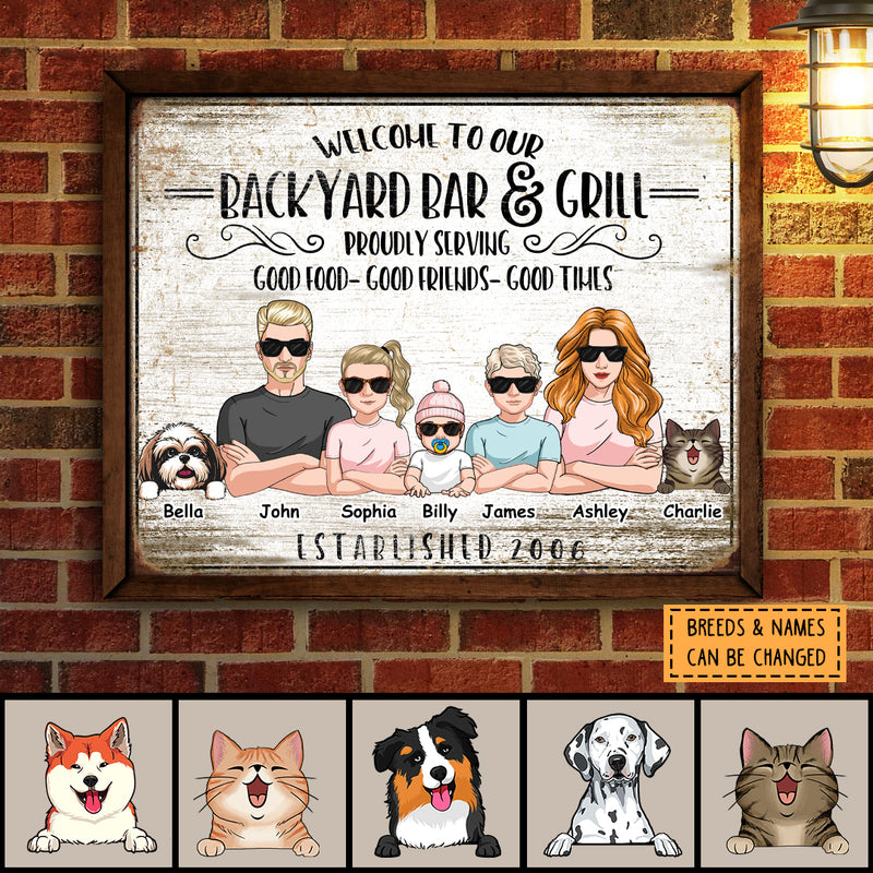 Pawzity Backyard Bar Sign, Welcome To Our Backyard Bar & Grill, Gifts For Pet Lovers, Personalized Dog & Cat Canvas