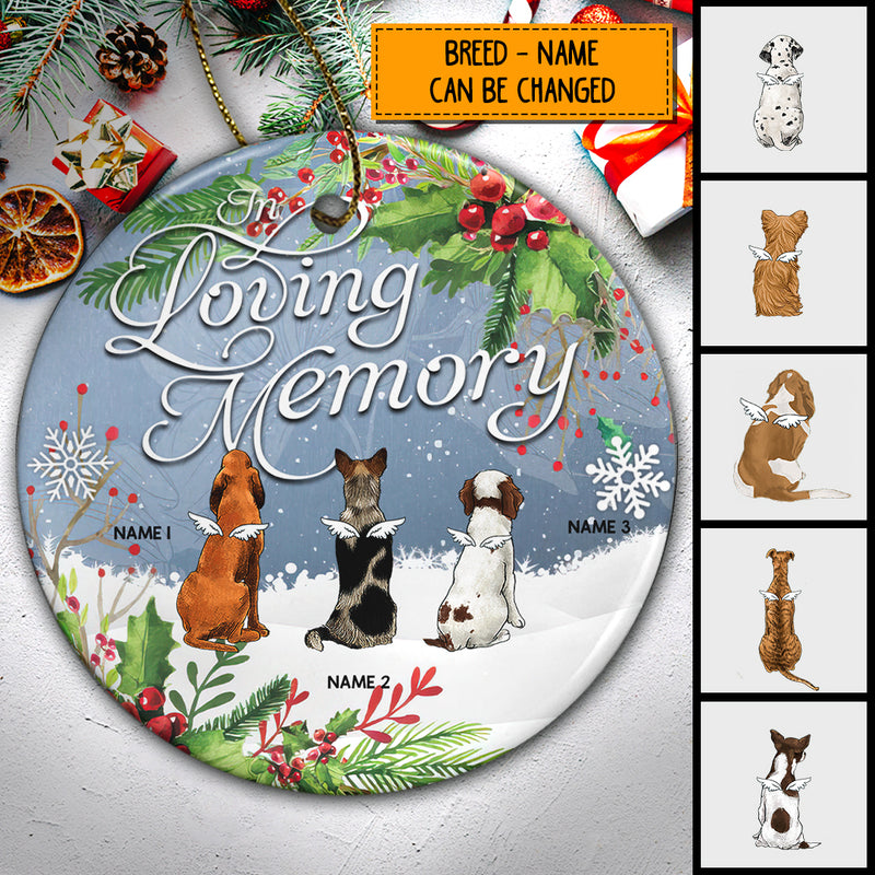 In Loving Memory Grey Sky Memorial Circle Ceramic Ornament - Personalized Angel Dog Decorative Christmas Ornament