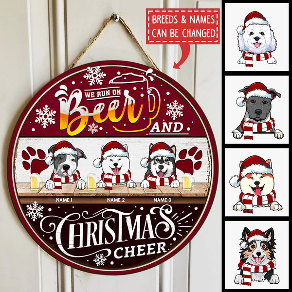 Christmas Door Decorations, Gifts For Dog Lovers, We Run On Beer And Christmas Cheer, Black & Red Welcome Door Signs , Dog Mom Gifts