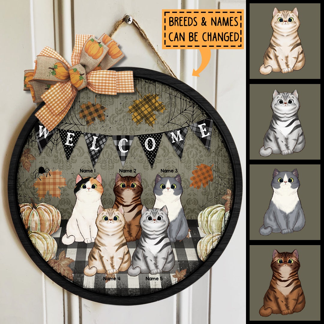 Pawzity Fall Welcome Signs, Fall Gifts For Cat Lovers, Plaid Custom Wo