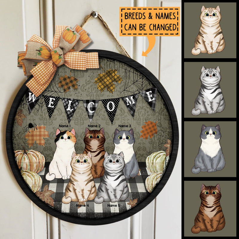 Pawzity Fall Welcome Signs, Fall Gifts For Cat Lovers, Plaid Custom Wooden Signs , Cat Mom Gifts