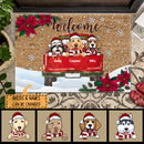Christmas Personalized Doormat, Gifts For Dog Lovers, Welcome Red Poinsettia Holiday Doormat
