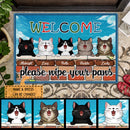 Pawzity Custom Doormat, Gifts For Cat Lovers, Welcome Please Wipe Your Paws Cats On Brick Wall Front Door Mat