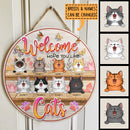 Pawzity Welcome Door Signs, Butterflies and Flowers Decoration Front Door Sign, Hope You Like Cats , Cat Mom Gifts