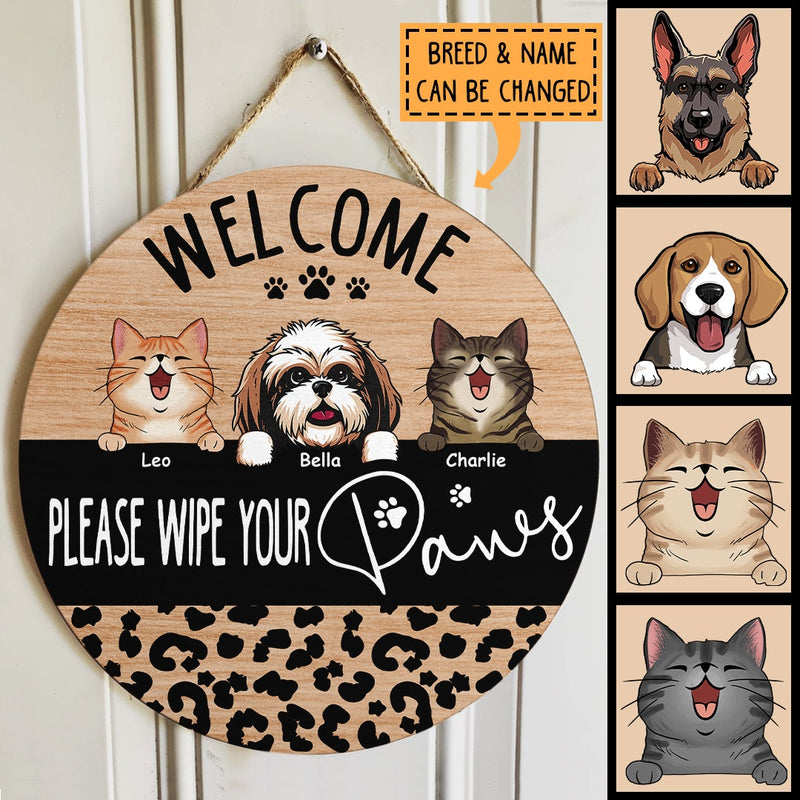 Pawzity Welcome Door Signs, Gifts For Dog Lovers, Please Wipe Your Paws Leopard Round Welcome Signs , Dog Mom Gifts