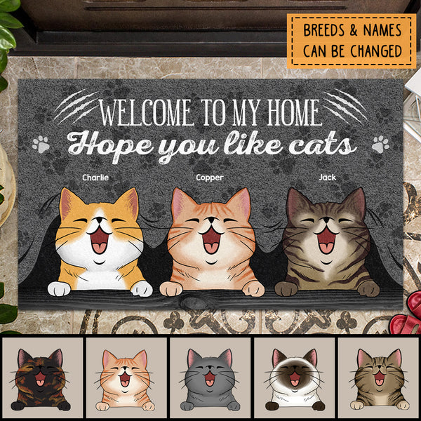 Pawzity Welcome To My Home Custom Doormat, Gifts For Cat Lovers, Hope You Like Cats Front Door Mat