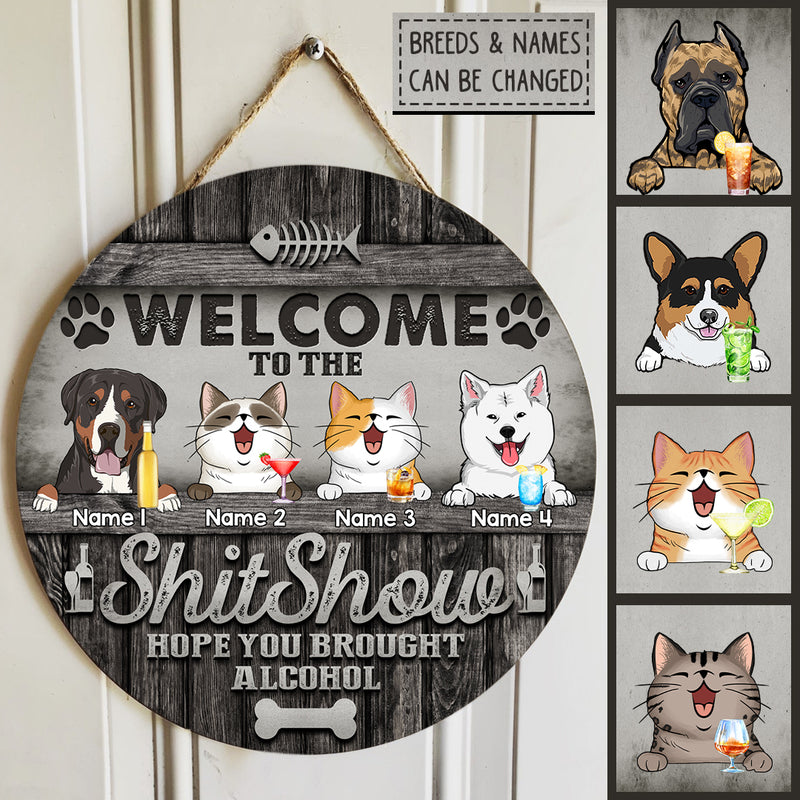Pawzity Welcome To The Shitshow Custom Wooden Signs, Gifts For Pet Lovers, Dark Personalized Wood Sign