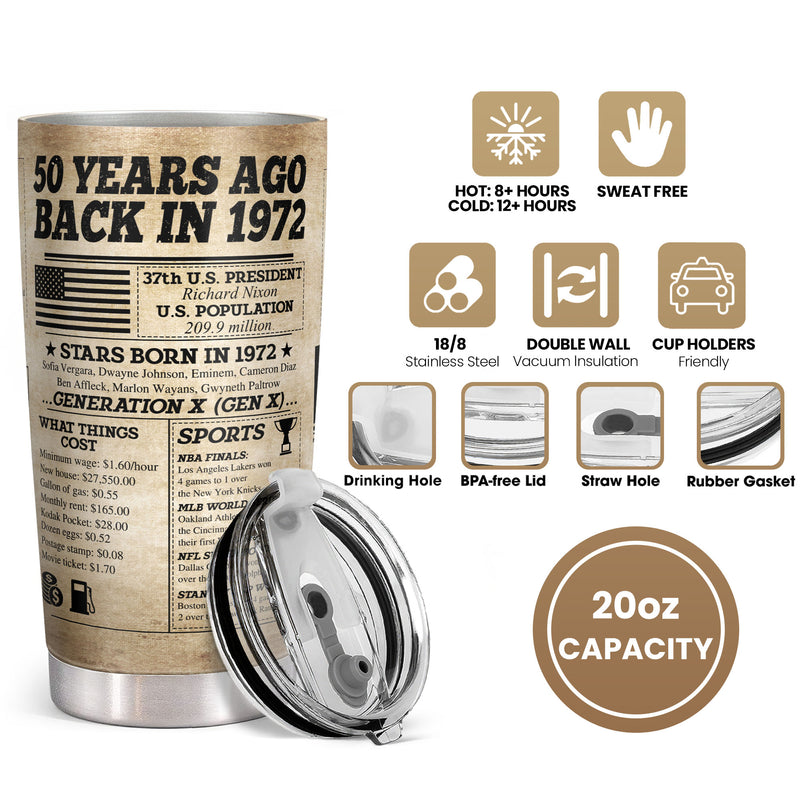 50 Years Ago Back In 1952 - Turning 50 Years Old - 20 Oz Tumbler - Happy 50th Birthday Gift