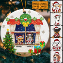 Xmas Dogs Peeking From Window Circle Ceramic Ornament - Personalized Dog Lovers Decorative Christmas Ornament
