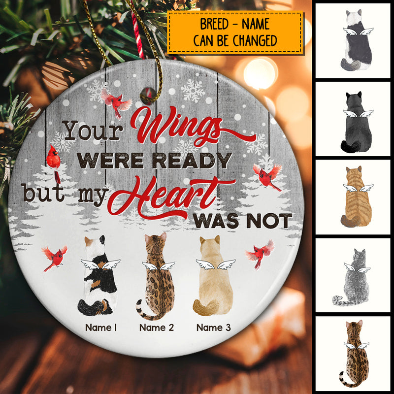 Your Wings Were Ready But My Heart Was Not Gray Circle Ceramic Ornament - Personalized Angel Cat Christmas Ornament