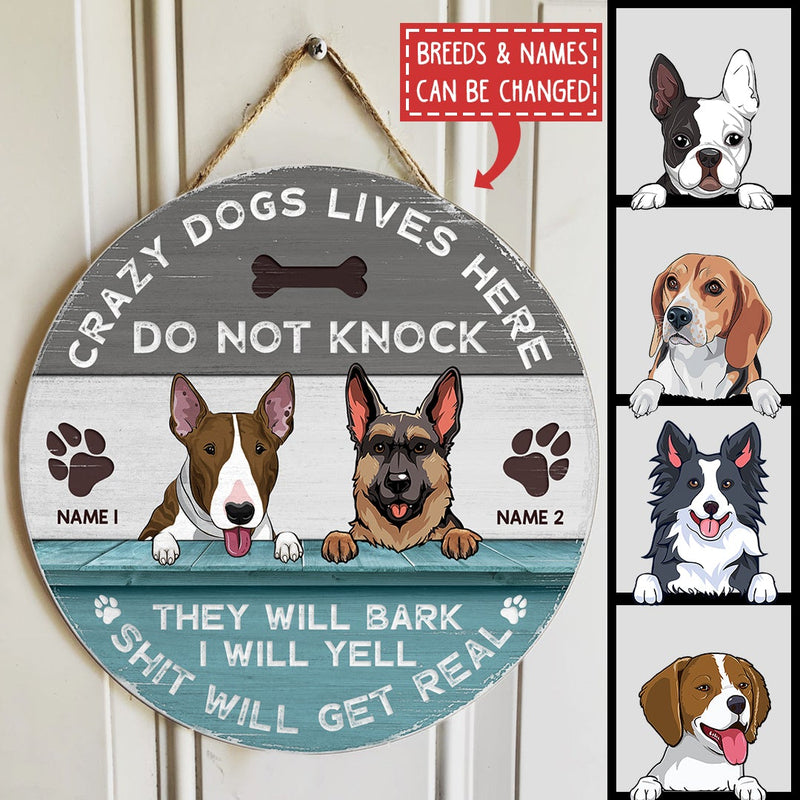 Pawzity Welcome Door Signs, Gifts For Dog Lovers, Crazy Dog Lives Here Do Not Knock Grey & Blue Funny Warning Signs , Dog Mom Gifts