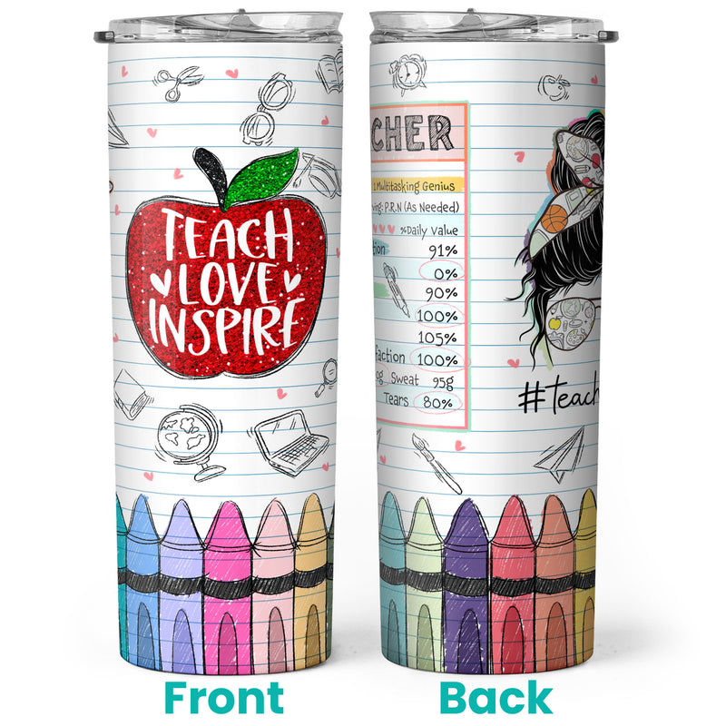 Teacher life - Teach Love Inspire - Personalized Custom Skinny Tumbler - Gift For Teacher