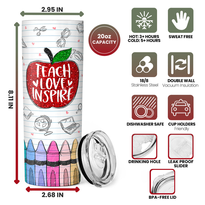 Teacher life - Teach Love Inspire - Personalized Custom Skinny Tumbler - Gift For Teacher