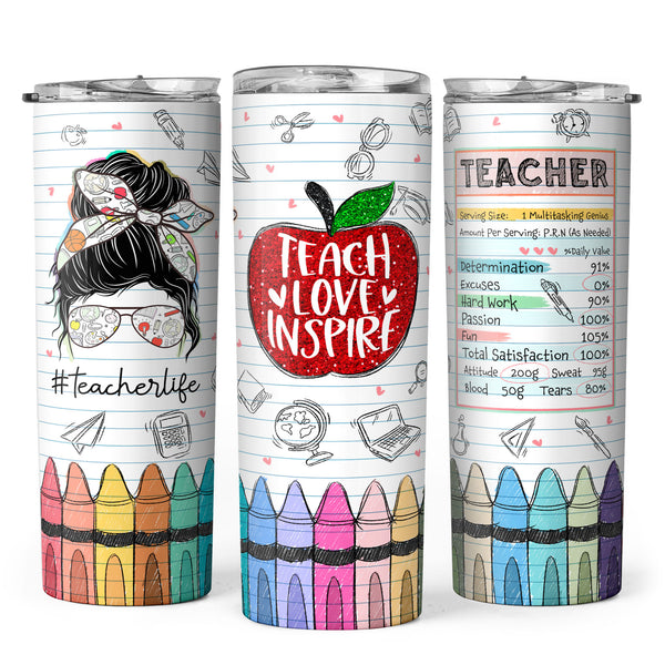 Teacher life - Teach Love Inspire - Personalized Custom Skinny Tumbler - Gift For Teacher