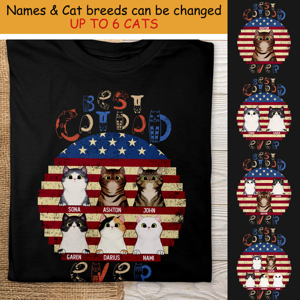 Best Cat Dad Ever - American Flag Print - Personalized Cat T-shirt