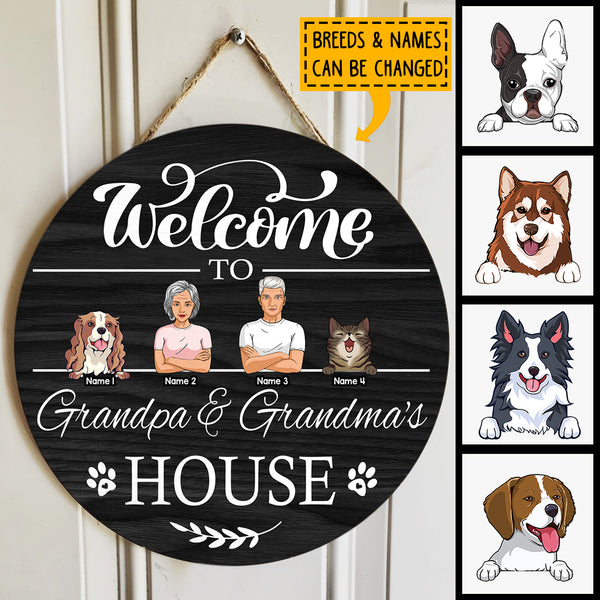 Pawzity Welcome Door Signs, Gifts For Pet Lovers, Welcome To Grandpa & Grandma's House Custom Wooden Signs