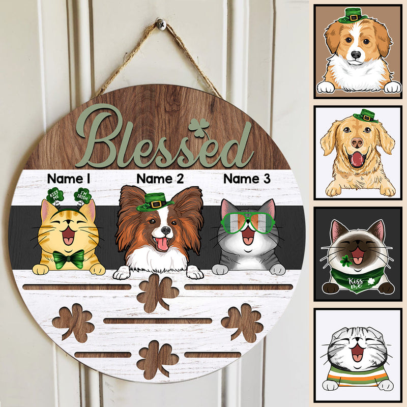 St. Patrick's Day Personalized Wood Sign, Gifts For Pet Lovers, Blessed Shamrock Custom Wooden Signs