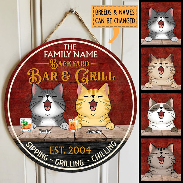Pawzity Backyard Bar & Grill Sign, Gifts For Cat Lovers, Sipping Grilling Chilling Custom Wood Signs , Cat Mom Gifts