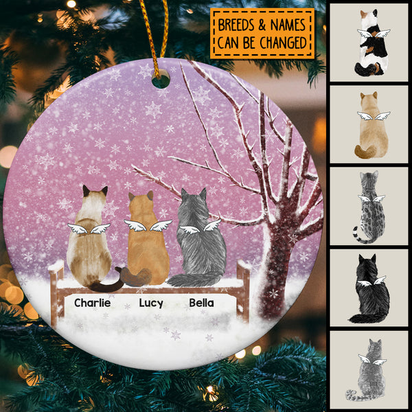 Falling Snowflake Purple Sky Memorial Circle Ceramic Ornament - Personalized Angel Cat Decorative Christmas Ornament