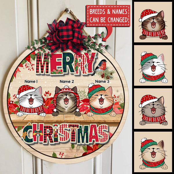 Christmas Cat Welcome Door Sign, Gift For Cat Lovers, Merry Christmas Colorful Letters Home Sweet Home Signs , Cat Mom Gifts