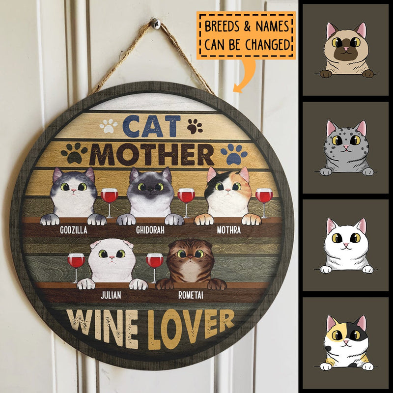 Pawzity Custom Wooden Signs, Gifts For Cat Lovers, Cat Mother Wine Lover, Personalized Housewarming Gifts , Cat Mom Gifts