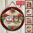 Christmas Door Decorations, Gifts For Cat Lovers, Christmas Flower And Red Plaid Welcome Door Sign , Cat Mom Gifts