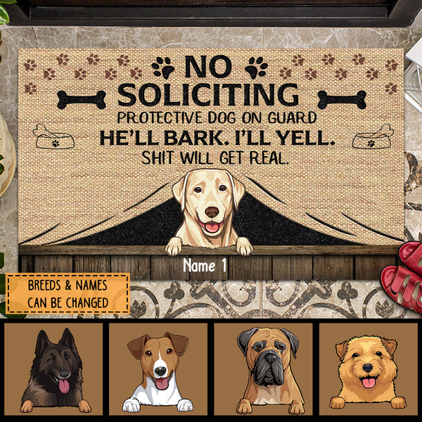 Pawzity Front Door Mat, Gifts For Dog Lovers, No Soliciting Protective Dog On Guard Personalized Doormat