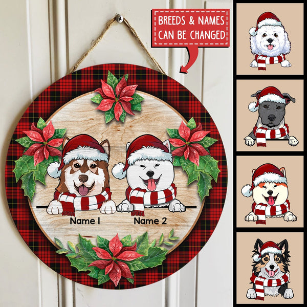 Christmas Door Decorations, Gifts For Dog Lovers, Christmas Flower And Red Plaid Welcome Door Sign , Dog Mom Gifts