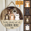 Halloween Welcome Door Signs, Halloween Gifts For Family, Family Friends And Cats Gather Here , Cat Mom Gifts