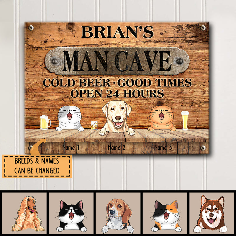 Pawzity Metal Man Cave Signs, Gifts For Pet Lovers, Cold Beer Good Times Open 24 Hours Family Name Sign