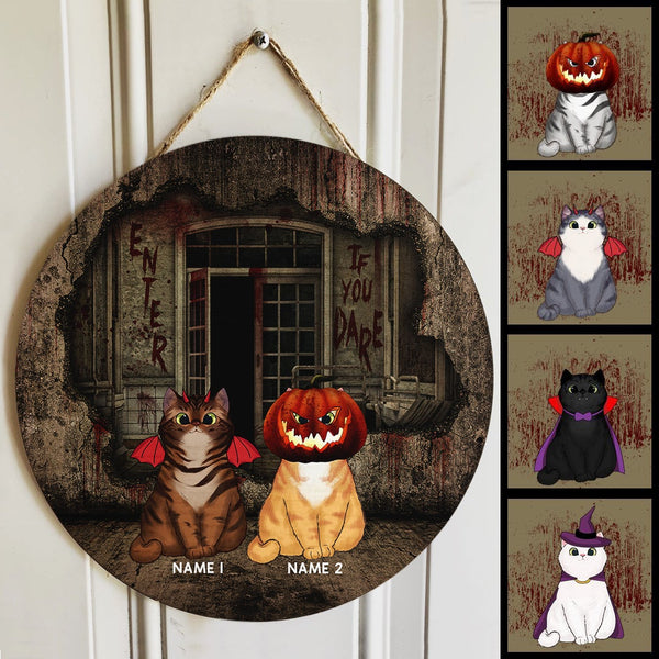 Halloween Enter If You Dare Signs, Haunted House Custom Wooden Signs, Halloween Decorations For Cat Lovers , Cat Mom Gifts