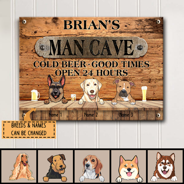 Pawzity Metal Man Cave Signs, Gifts For Dog Lovers, Cold Beer Good Times Open 24 Hours Family Name Sign