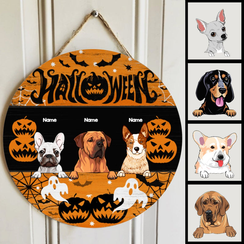Halloween Welcome Door Signs, Halloween Decorations For Dog Lovers, Pumpkin Custom Wooden Signs , Dog Mom Gifts
