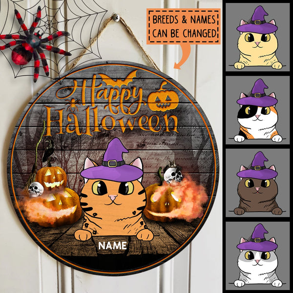Halloween Welcome Signs, Happy Halloween Gifts For Cat Lovers, Purple Burgundy Witch Hat Front Door Sign , Cat Mom Gifts