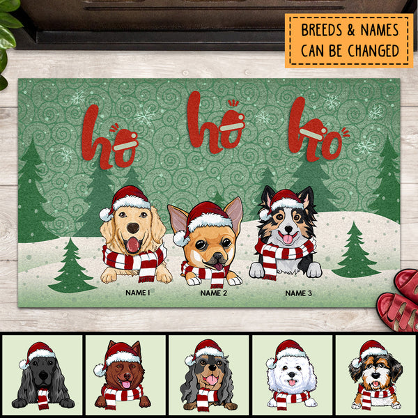 Christmas Personalized Doormat, Gifts For Dog Lovers, Ho Ho Ho Christmas Trees Front Door Mat