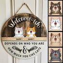 Pawzitty Welcome Ish Sign, Gifts For Cat Lovers, Depends On Who Are You How Much You Like Cats Custom Wooden Signs , Cat Mom Gifts