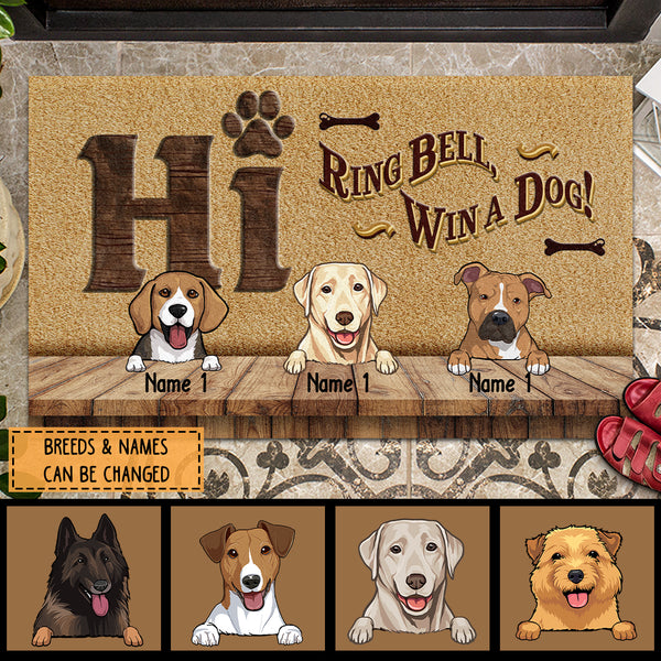 Christmas Personalized Doormat, Gifts For Dog Lovers, Hi Ring Bell Win A Dog Front Door Mat