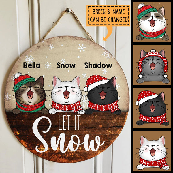 Christmas Door Decorations, Gifts For Cat Lovers, Let It Snow Brown Background Welcome Door Signs , Cat Mom Gifts