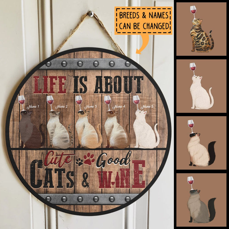 Pawzity Custom Wood Signs, Gifts For Cat Lovers, Life Is About Cute Cats And Good Wine, Personalized Housewarming Gifts , Cat Mom Gifts