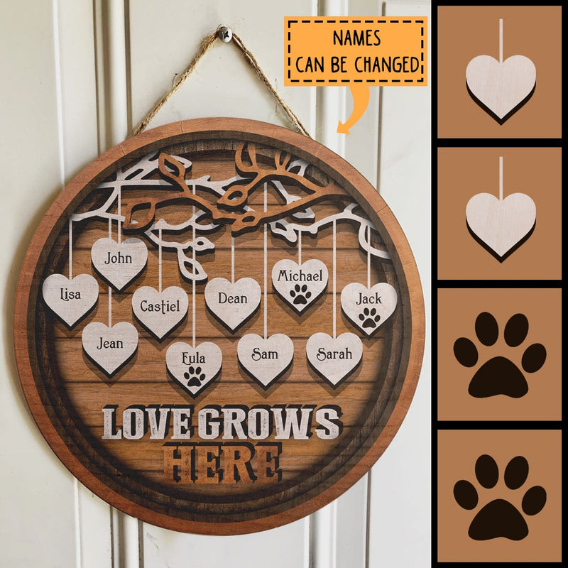 Pawzity Personalized Family Sign, Gifts For Family, Love Grows Here Custom Wooden Signs