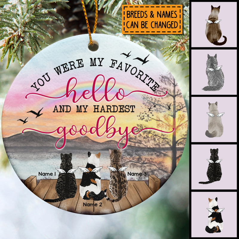 My Hardest Goodbye Ombre Sky Circle Ceramic Ornament - Personalized Angel Cat Lovers Decorative Christmas Ornament